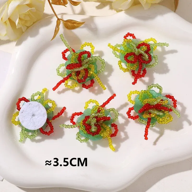 Green Red Glass Beads Beaded Cluster Embellishment 3pcs Wholesale DIY Sewing Bouquet Button Hole Shoes Decoration Accessory
