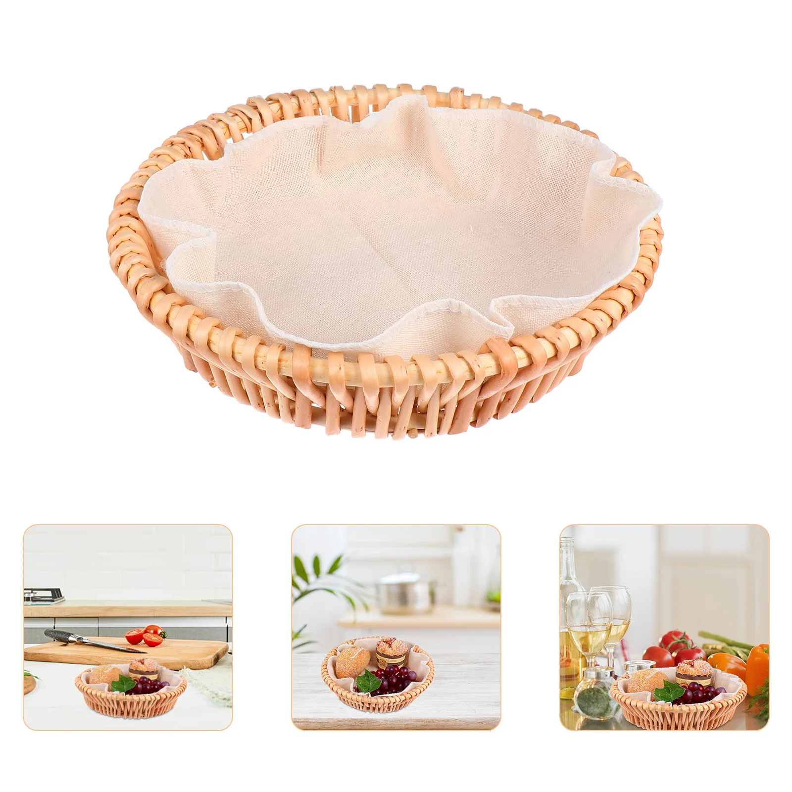 

Natural Hand-Woven Wicker Basket Portable Round Bread Storage Basket Hollow Out Picnic Fruit Holder Pastoral Style Willow