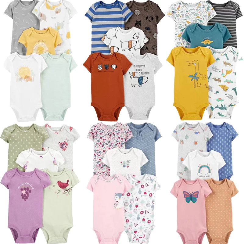 Bodysuit de manga curta, 100% algodão, desenhos animados, roupas de bebê, macacão infantil, meninos, meninas, moda, 5 peças