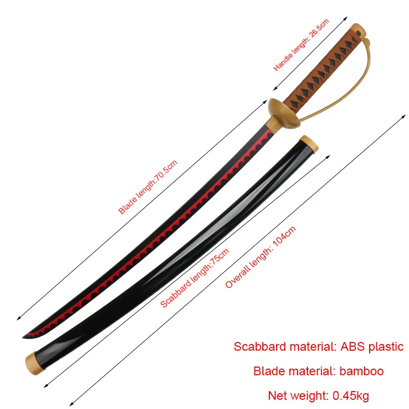 Roronoa Zoro Katana 104 cm/41 inch rollenspel rekwisieten met zwarte riem en houder Shanks Roger bamboe mes speelgoedzwaarden