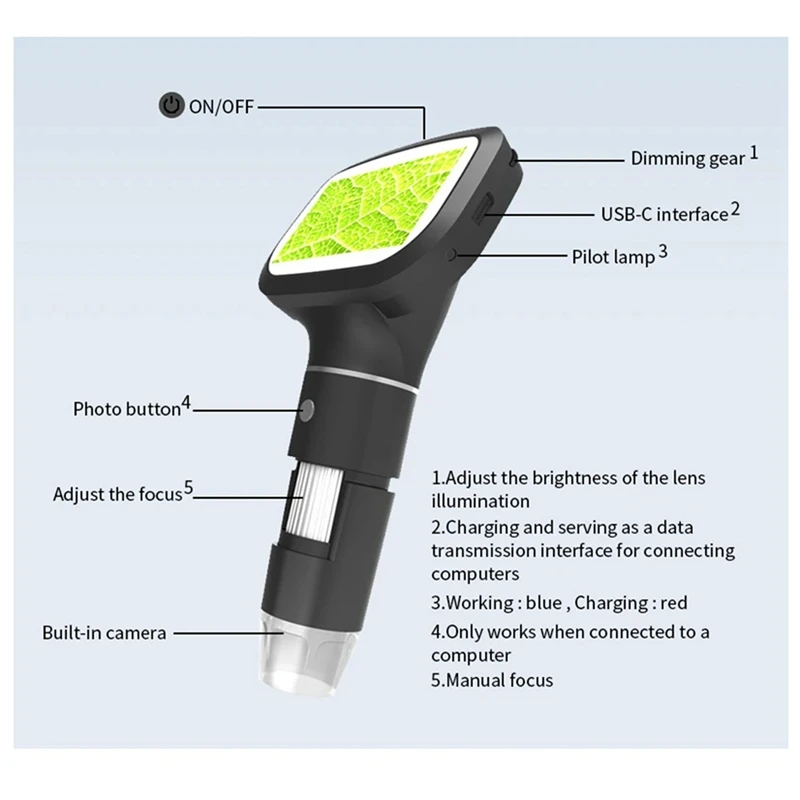 Upgrade 2.4 Inch Digital Microscope 1600X Magnification Coin Microscope With 8 Leds Soldering Microscope For Repair