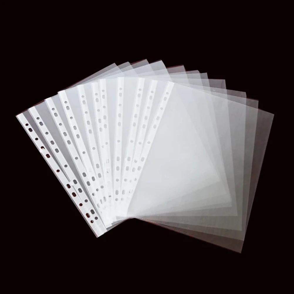 

100pcs A4 Transparent 11 Hole Sheet Protector Clear File Bag For Binder Non-Static Lightweight Document Cover Pouch