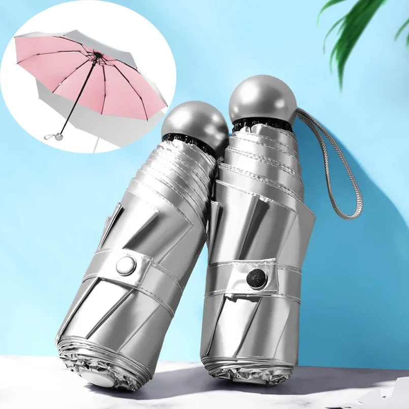 Mini Women Folding Umbrella Five-folding 8K Rain Women Sun Parasol Anti UV Small Pocket Umbrellas Kids Sunny Cute Umbrellas