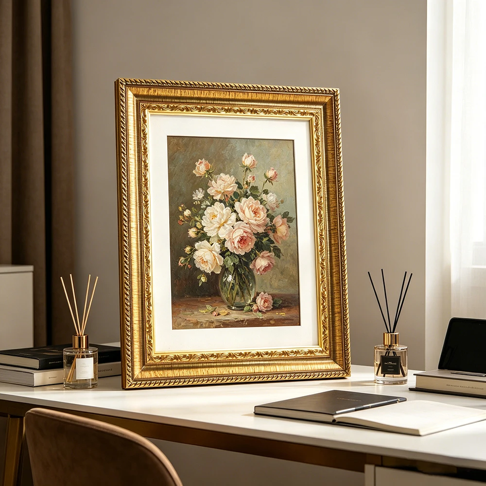 2 Pack Ornate Gold Picture Frames With Mat Vintage Photo Frame Set For Wall Gallery & Tabletop Display 8×10in-A4cm Home Decor