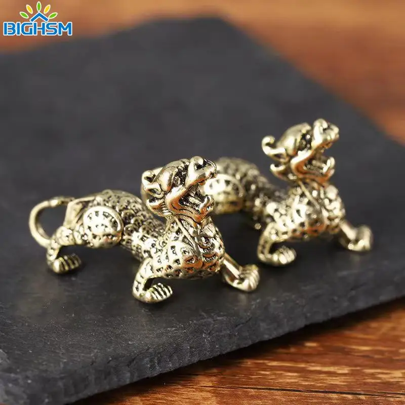 1PC Statue Figurine Wealth Brass Decor Prosperity Chinese Style Ornament Qilin Dragon Luck Animal Fengshui Vintage