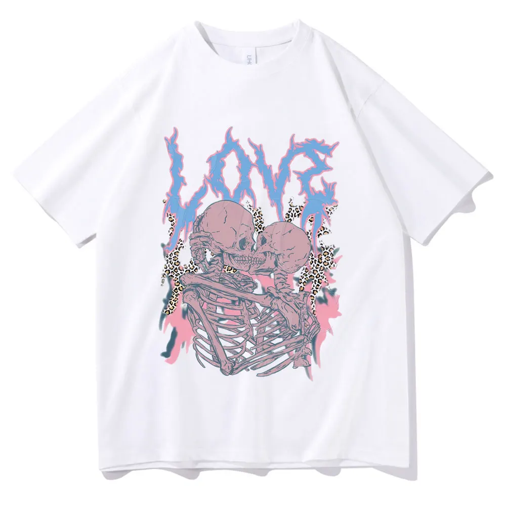 

Vintage Skeleton Love Graphic Print Tshirt Retro Skull Shirt Men Women Hip Hop Oversized T-shirt Male Fashion Oversized T Shirts