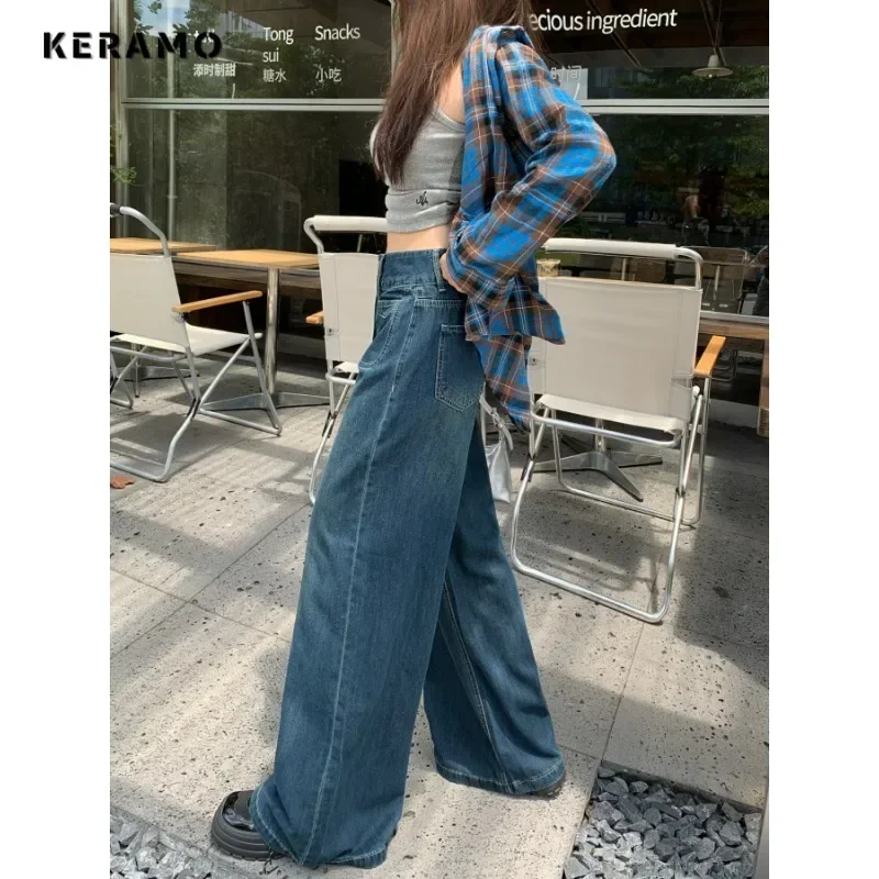 Damskie Basics Baggy 2000s Denim Trouser Washed Vintage Casual Classic Emo Pure Pants High Street Retro Simple High Waist Jeans