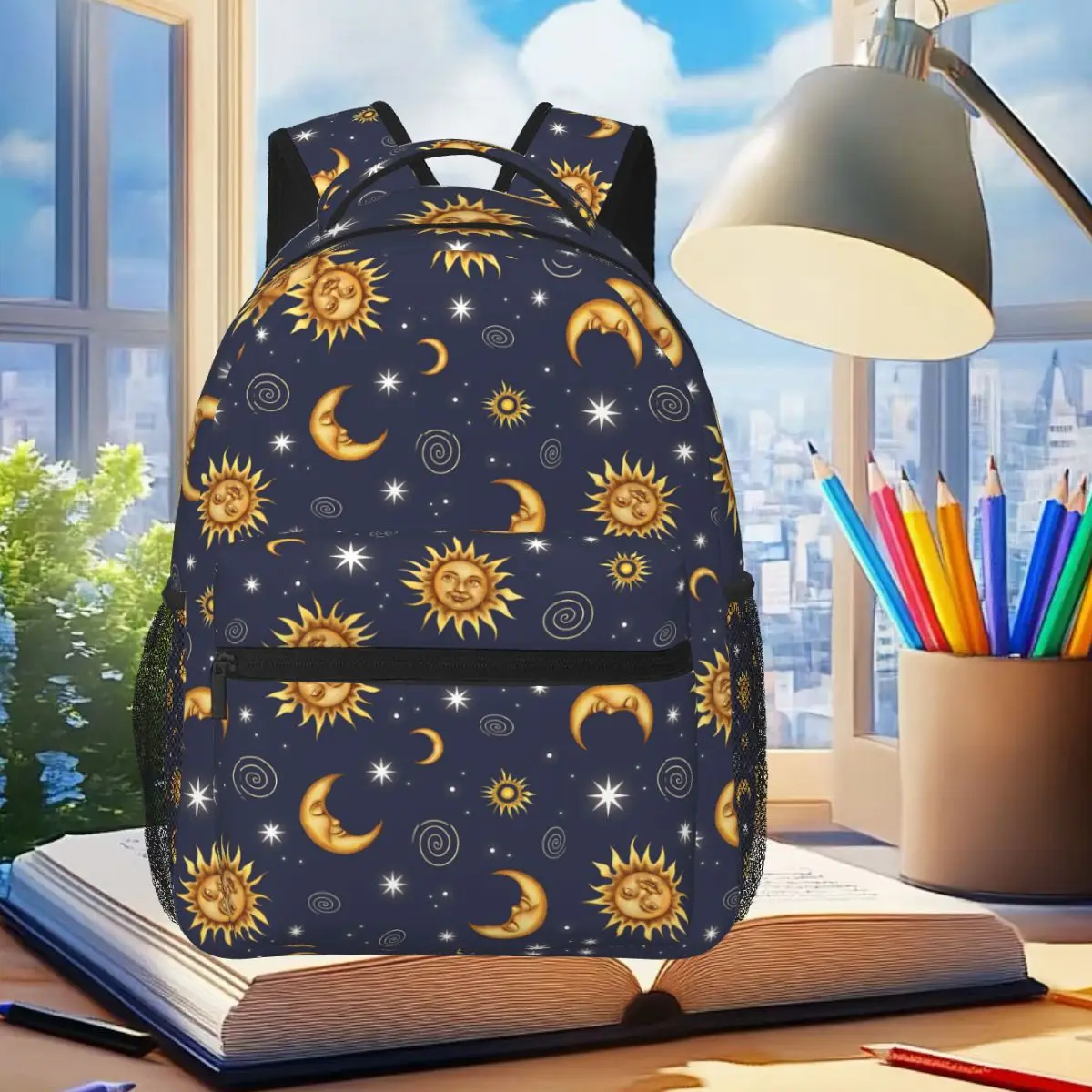 

Vintage Celestial Pattern Student Backpack School Bag Hiking Travel Daypack for Boys Girls Fashion Bookbag Shoulder Bags
