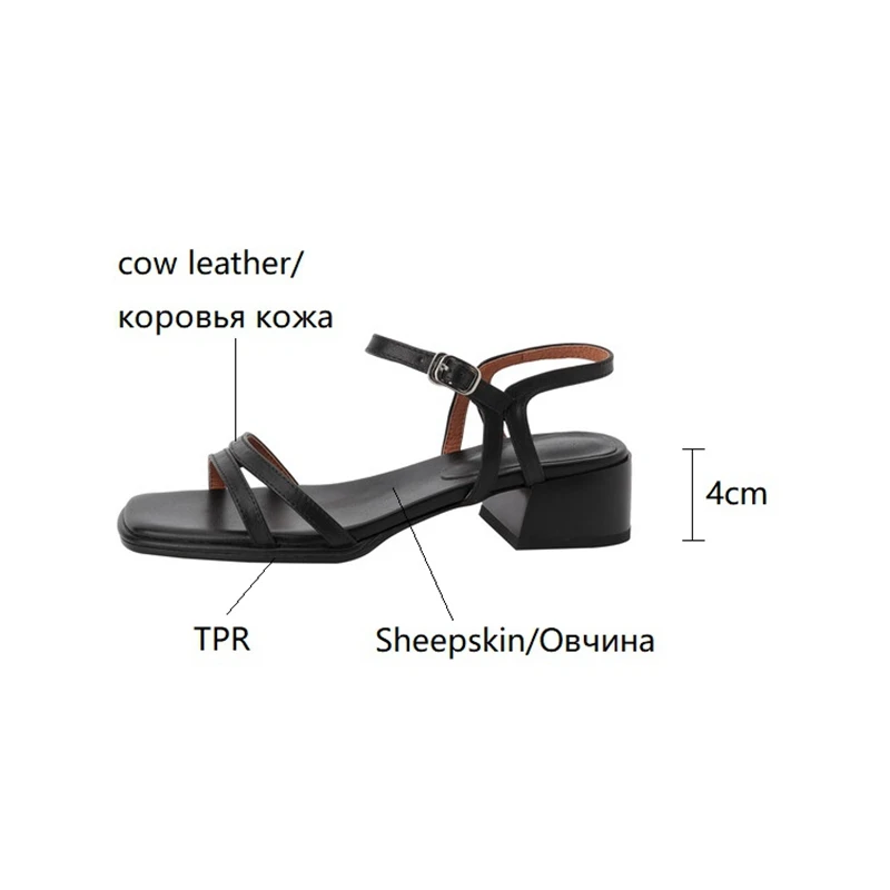 2022 Summer Women Sandals Cow Leather Shoes Women Open Toe Chunky Heel Sandals High Heel Shoes for Women Concise Women Sandals