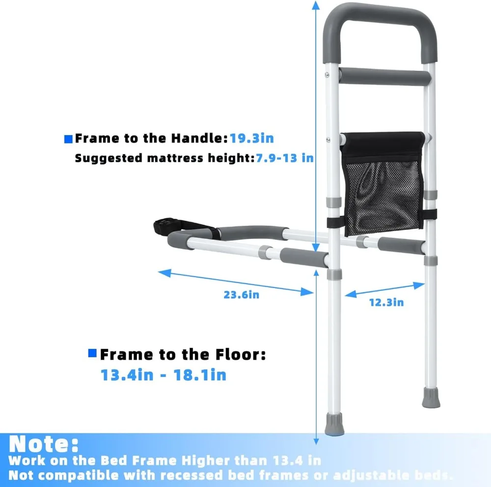 ราวกั้นเตียงปรับระดับได้สำหรับผู้สูงอายุ - ป้องกันการตกพร้อมช่องเก็บของ เหมาะกับทุกขนาดเตียง