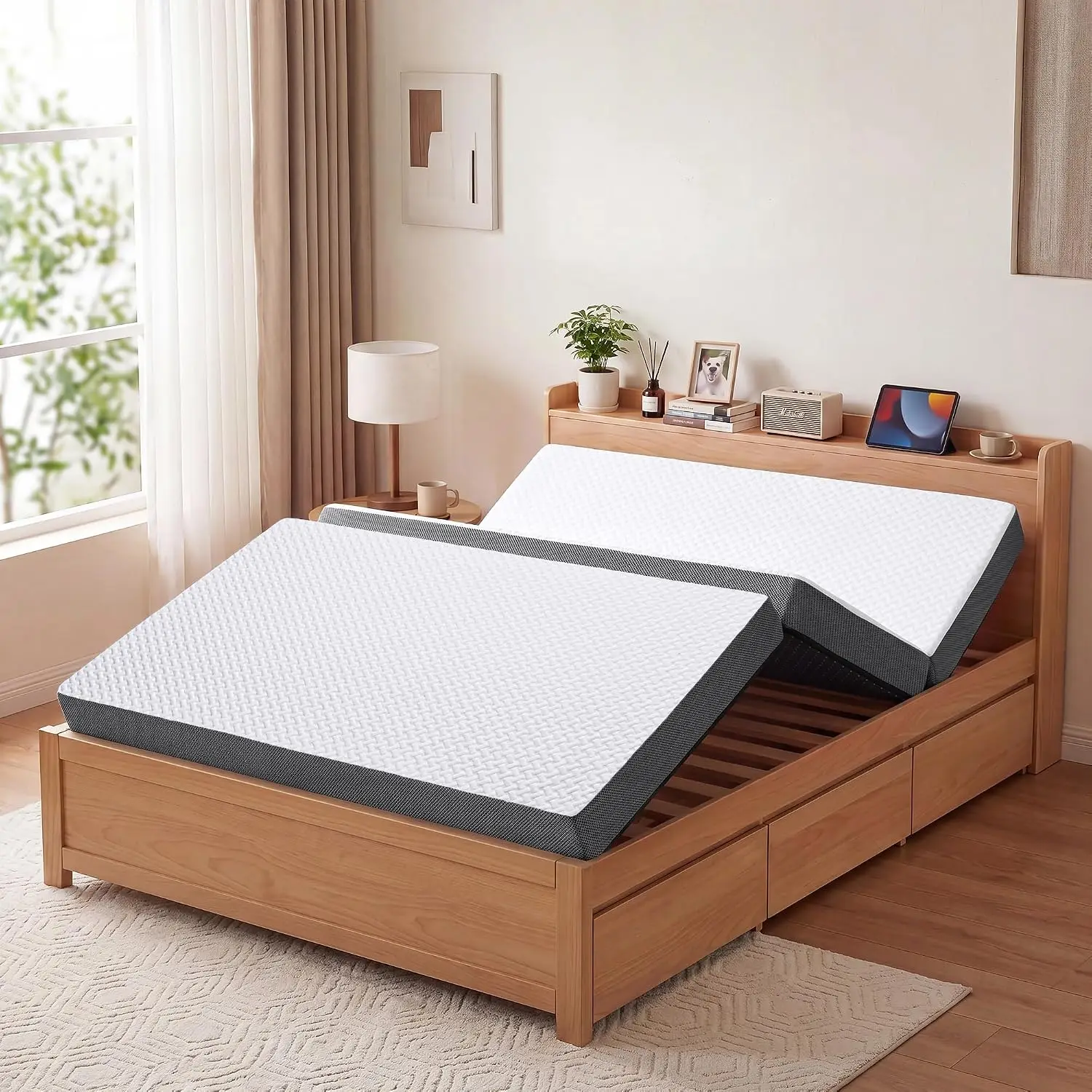 Full Size Tri-Folding Mattress, 4-Inch Memory Foam Floor Bed with Removable Washable Cover, Portable Foldable Camping Mattress