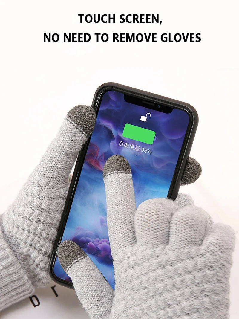 AliExpress NONE Winter Knitted Warm Gloves for Unisex Touch Screen Thickened Splicing Cotton Gloves Work Commuter Cycling Student Gloves