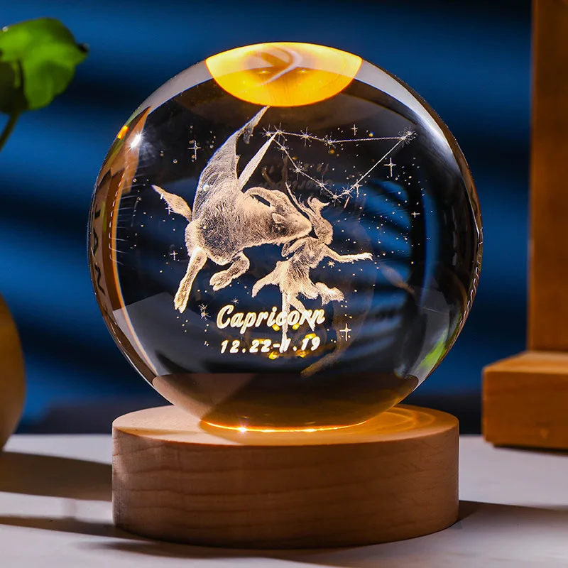 Segni dello zodiaco sfere di cristallo luminoso globo di neve Base in legno massello piccoli ornamenti creativi decorazione della casa regalo