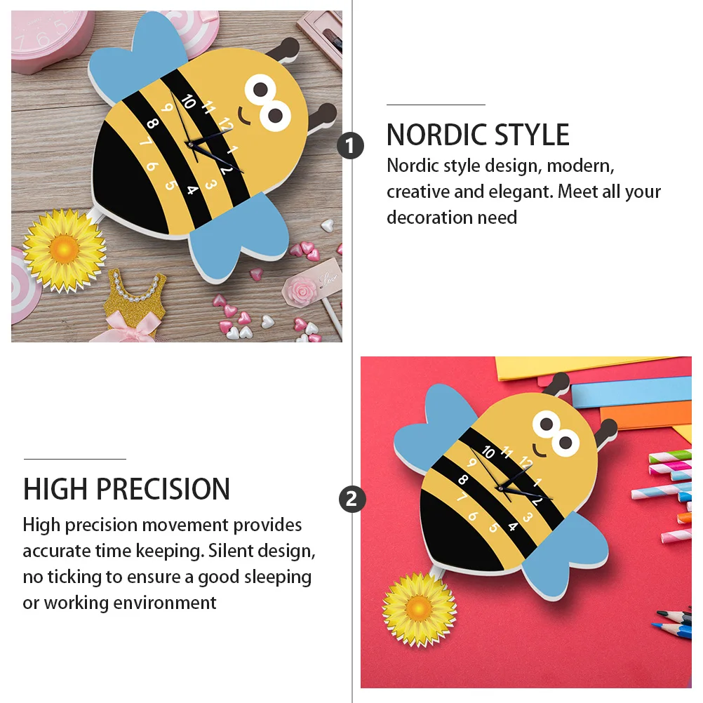 

Cartoon Bee Shape Wall Mute Silent Hanging Large Numbers Nordic Style Bedroom Decor Office Clock For Living Study Room