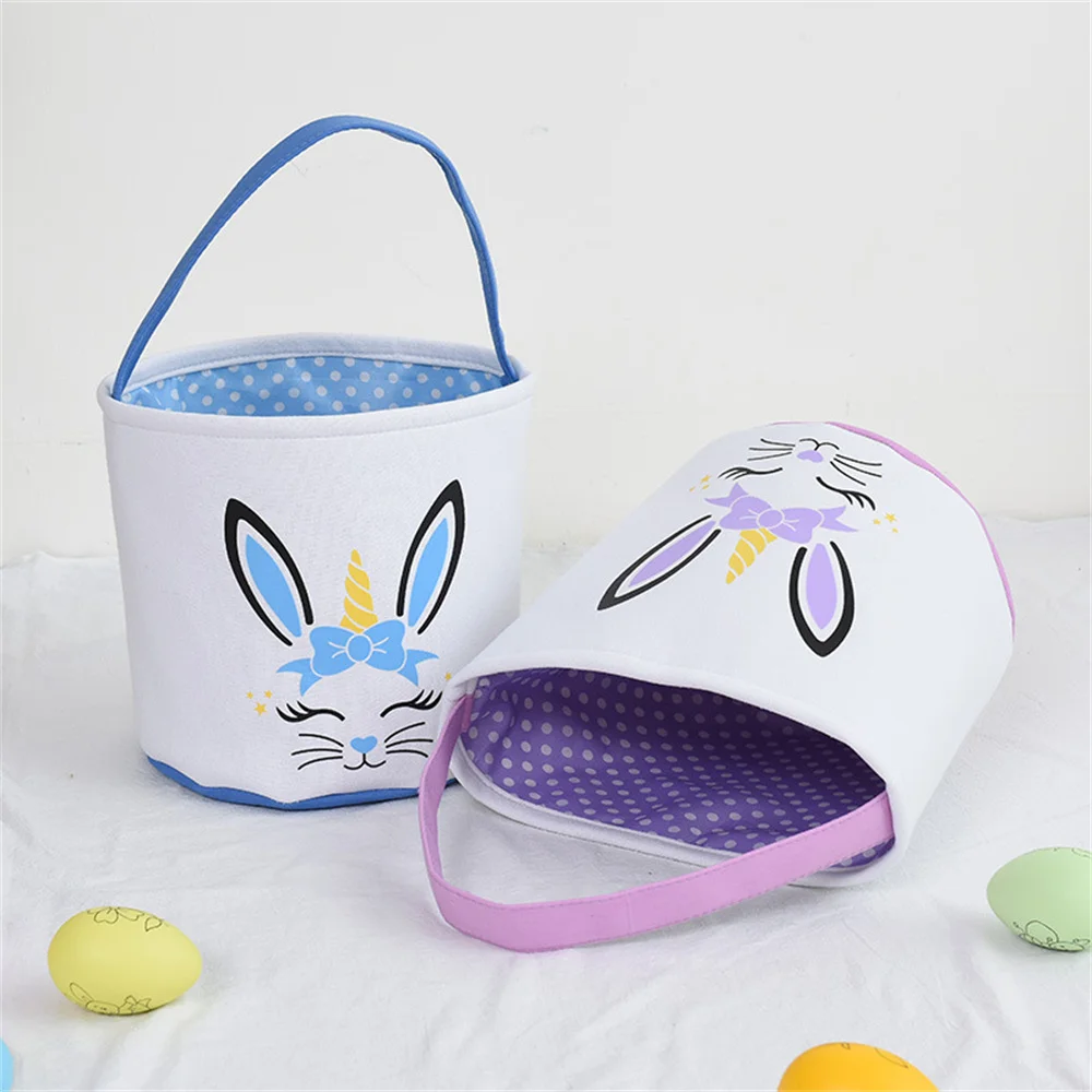 Cesta de tela de conejo de Pascua para niños, cubos de almacenamiento para huevos de caramelo, bolsa bonita para fiesta de Pascua, 2024