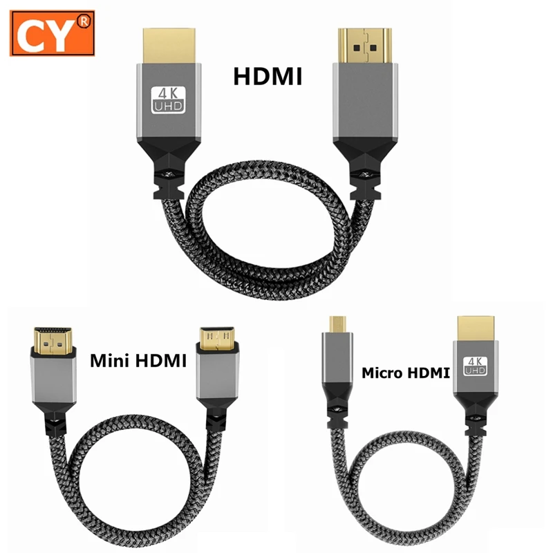 Cable de extensión de nailon trenzado 4K 60HZ TPU HDMI 1080P Micro Mini a HDMI, Cable macho Compatible con cámara PS3/4/5 proyector TV Box portátil