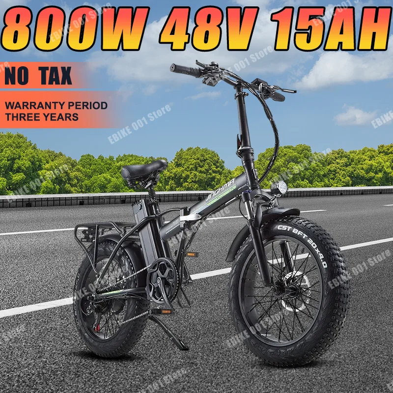 JINGHMA R8 EU Stock Folding Electric Bike 48V15AH 800W 20-inch Fat Tire Ebike Mountain Snow Adult Electric Bicycles Portable MTB