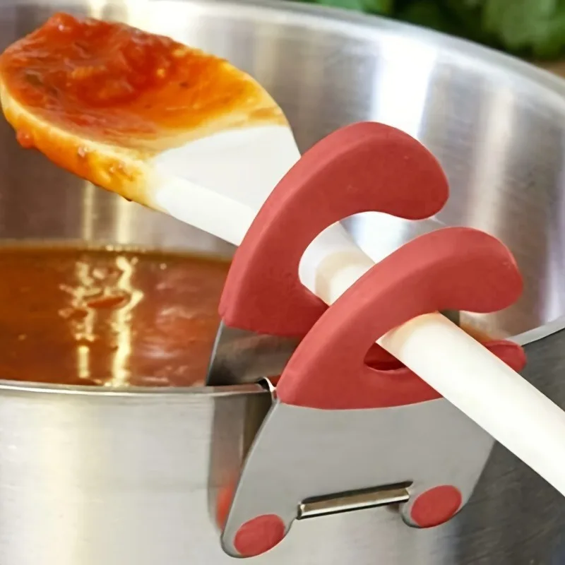 1pc Pot Side Clamp Soup Spoon Clamp Multi-function Pot Edge Anti-scald Clip Stainless Steel Pot Side Bracket Spatula Clamp