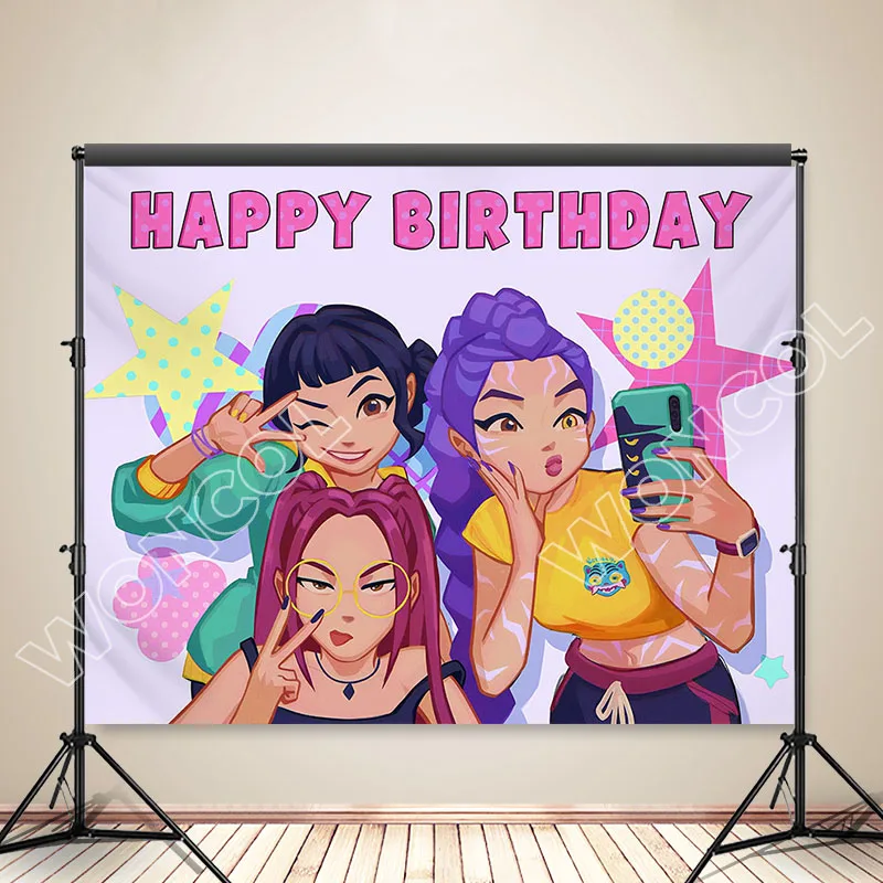 KPop شيطان الصيادين خلفية الفتيات حفلة عيد ميلاد خلفية رومي ميرا زوي راية استحمام الطفل ديكور صور الدعائم