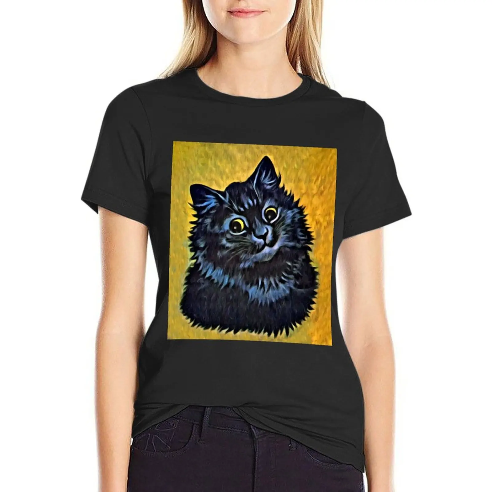 BLACK CAT PORTRAIT - Louis Wain's Cats T-Shirt hippie clothes shirts graphic tees Blouse summer clothes Women's tee shirt