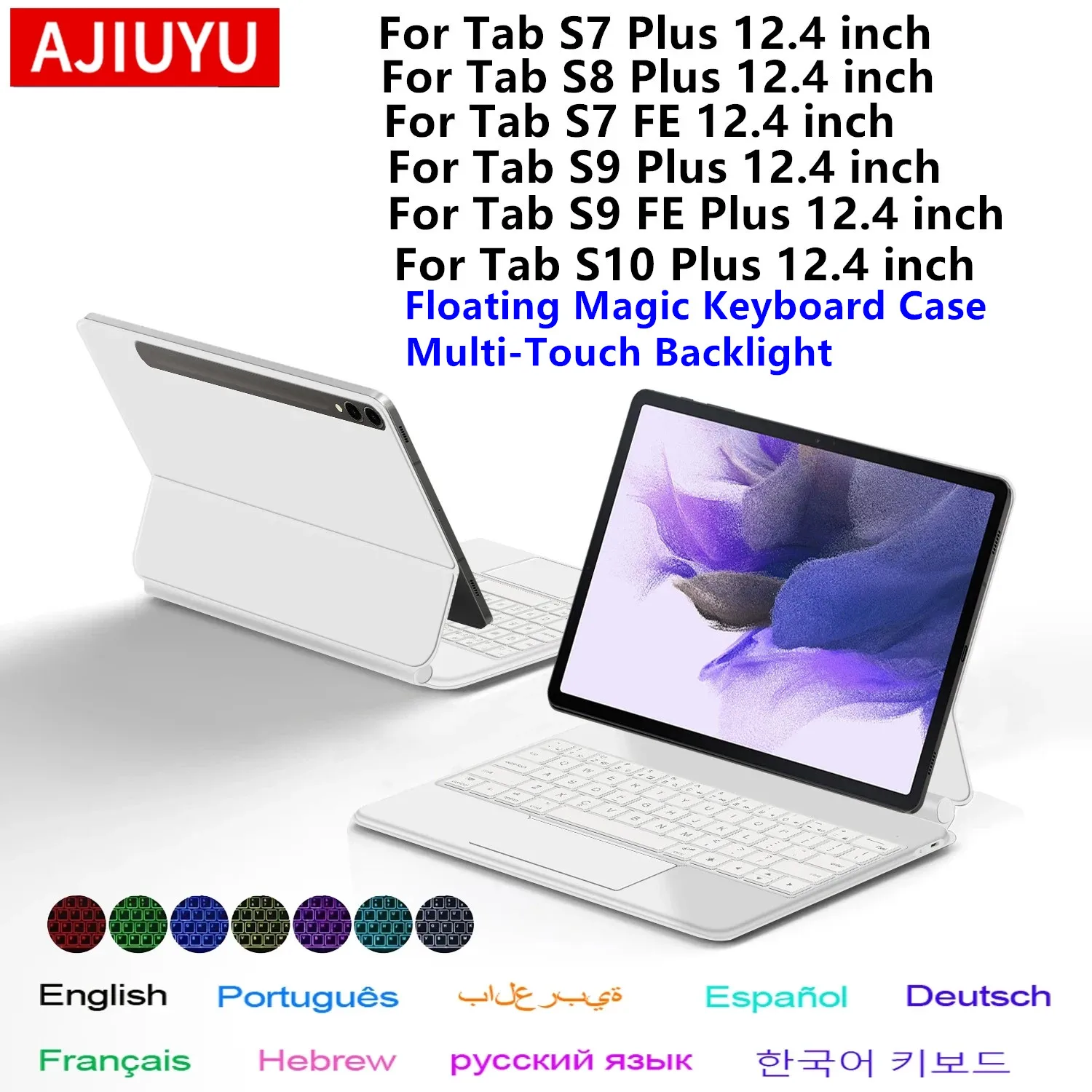Magic Keyboard für Samsung Galaxy Tab S7 S8 S9 FE S10 Plus 12,4 Zoll für Tab S7+ S8+ S9+ S10+ 12,4'' Smart Case mit schwebendem Ständer