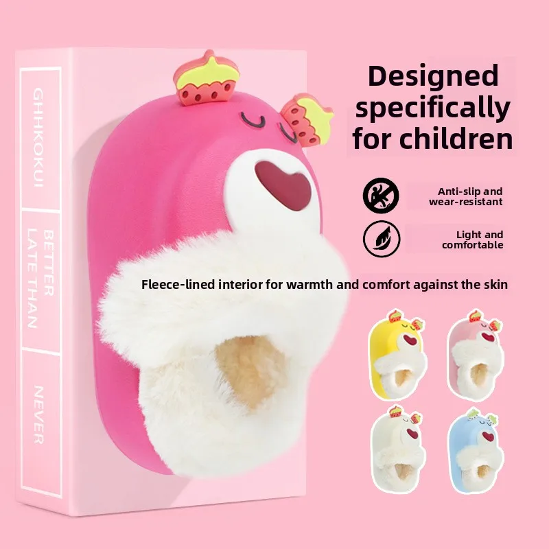 

Disney Strawberry Bear Plush Slippers - Winter House Shoes for Girls, Non-Slip & Cozy for Indoor Comfort