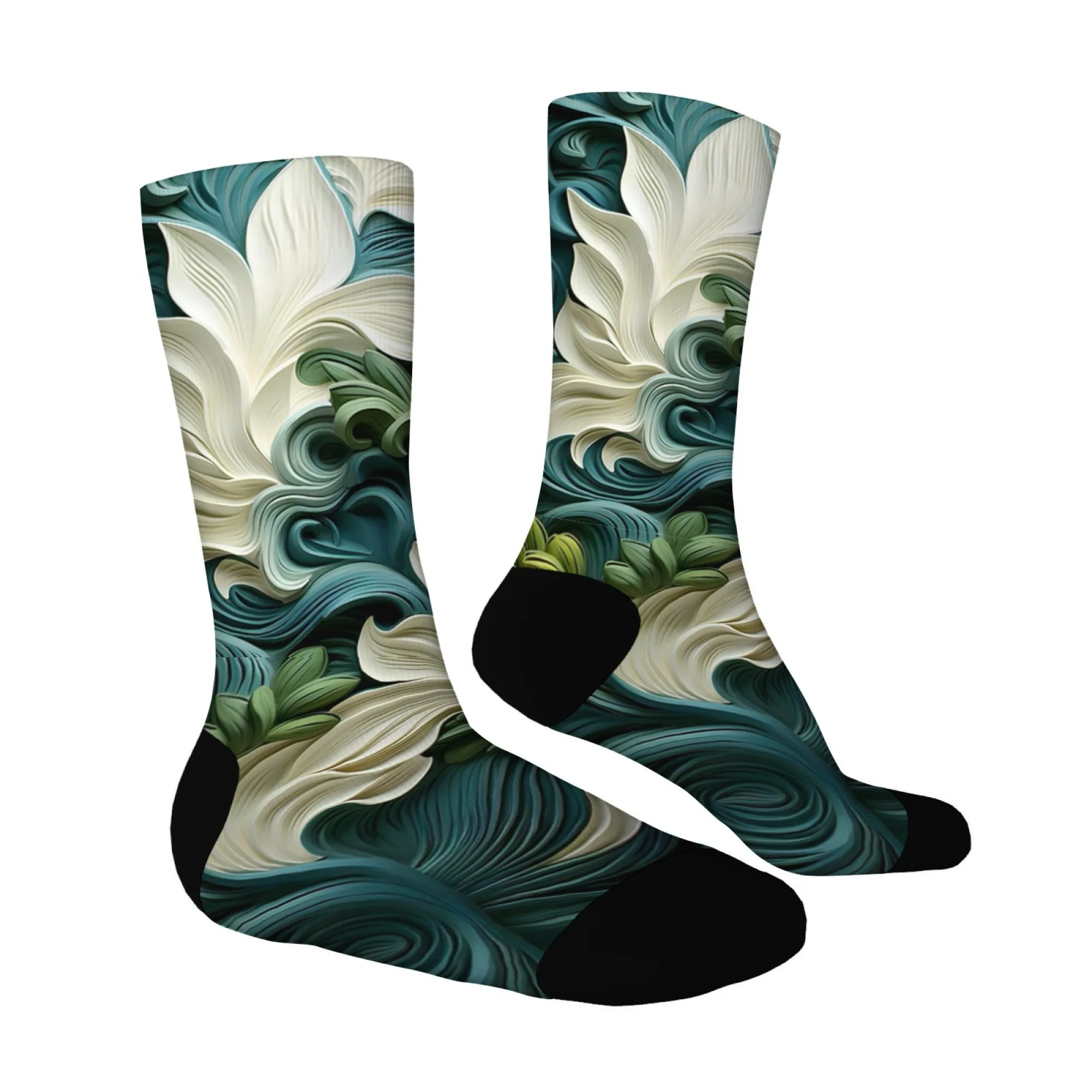 3D エンボス加工の花柄靴下ヴィンテージ芸術的なパターン抽象的な質感のクルーソックス快適なユニセックス靴下ファッションアクセサリー