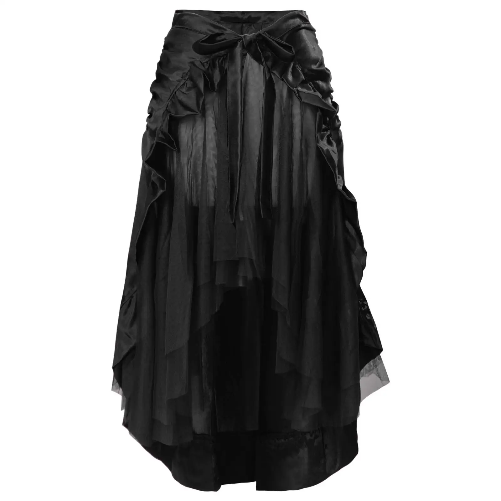 Womens High Waist Pirate Skirt Layered Draped Panels with Decorative Bow for Casual Dance and Vintage Look