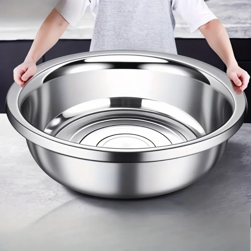 Multi-use Stainless Steel Basin, Large Washbasin Canteen Soup Bowl, Commercial Bucket Basin,Wash Basin Pot Fan Bian