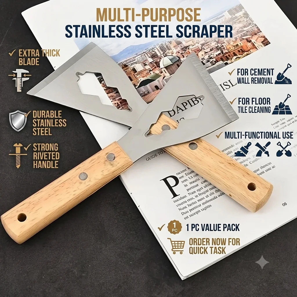 Stainless Steel Scraper Shovel Multi Purpose Extra Thick Cleaning Knife Putty Spatula Tool For Cement Wall Floor Tile 1 Pc
