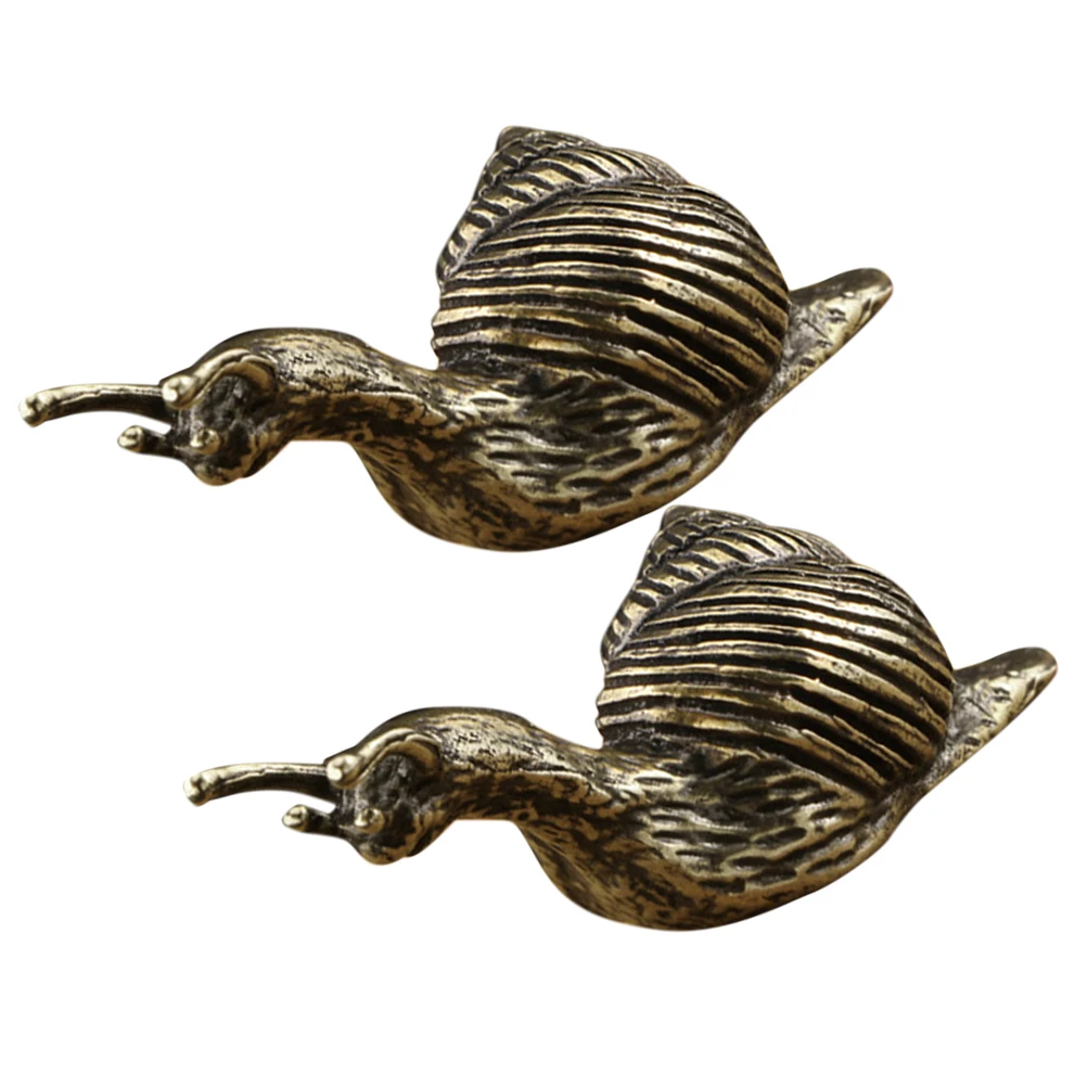 2 Pcs Outdoor Snail Brass Ornaments Vintage Desktop Crafts Statue Figurines Golden