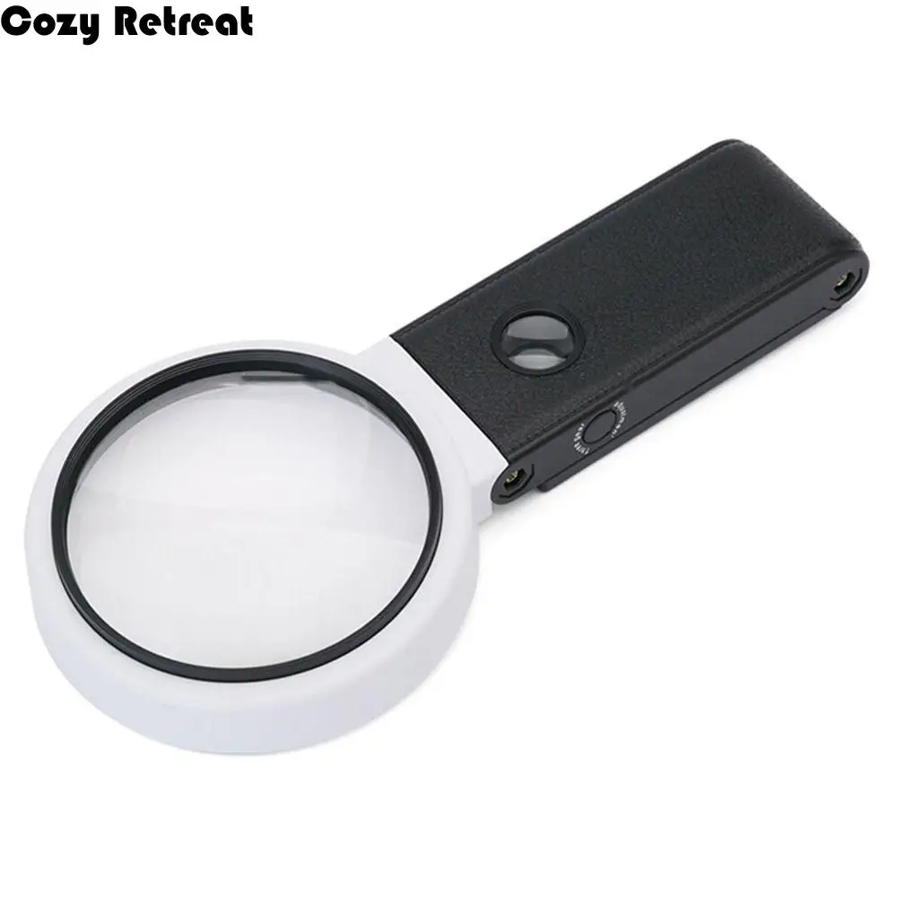 Folding Design Magnifying Glass with Light Stand Powered by Battery or USB Handheld LED Illuminated Magnifier 2UV+6LED Light