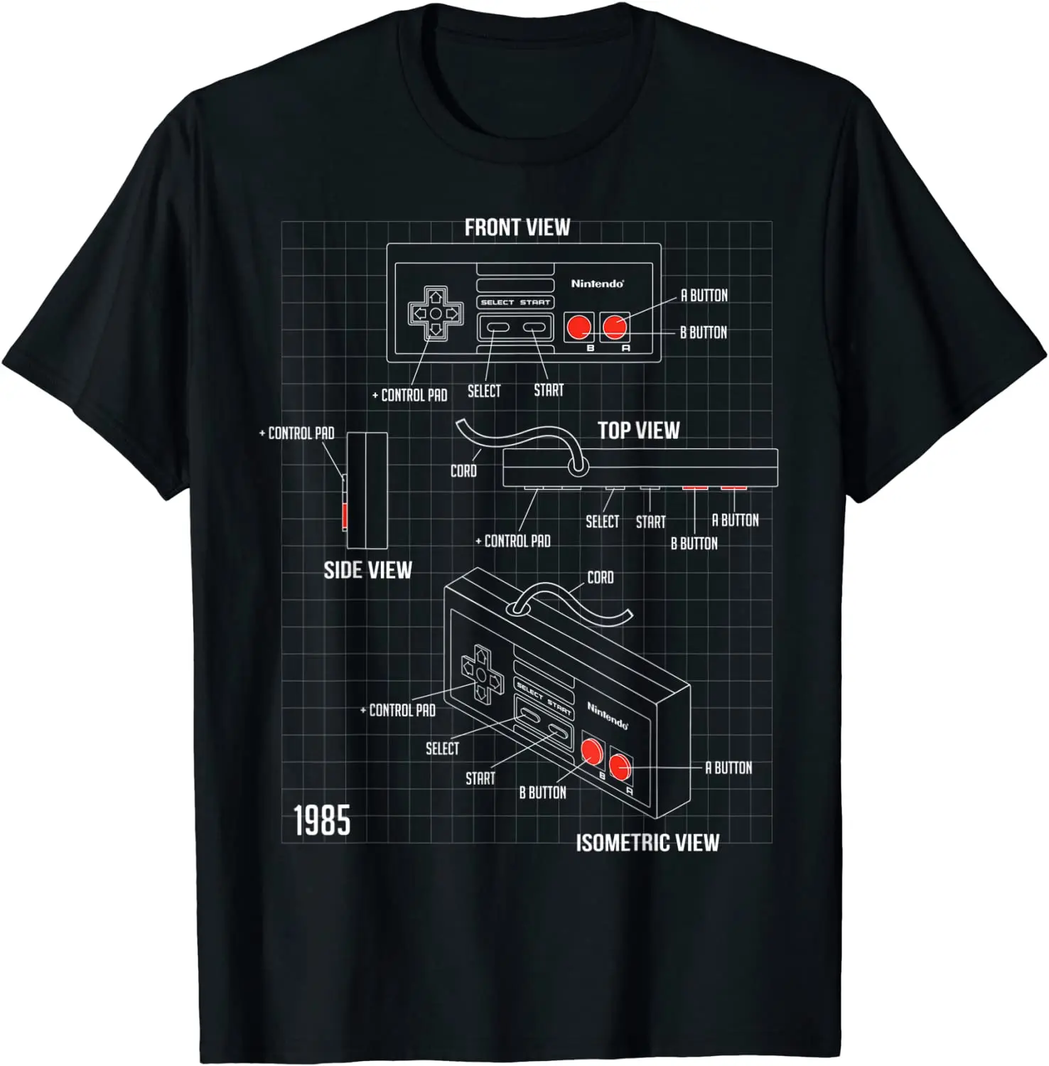 Nintendo NES Controller Parts Schematic Graphic T-Shirt