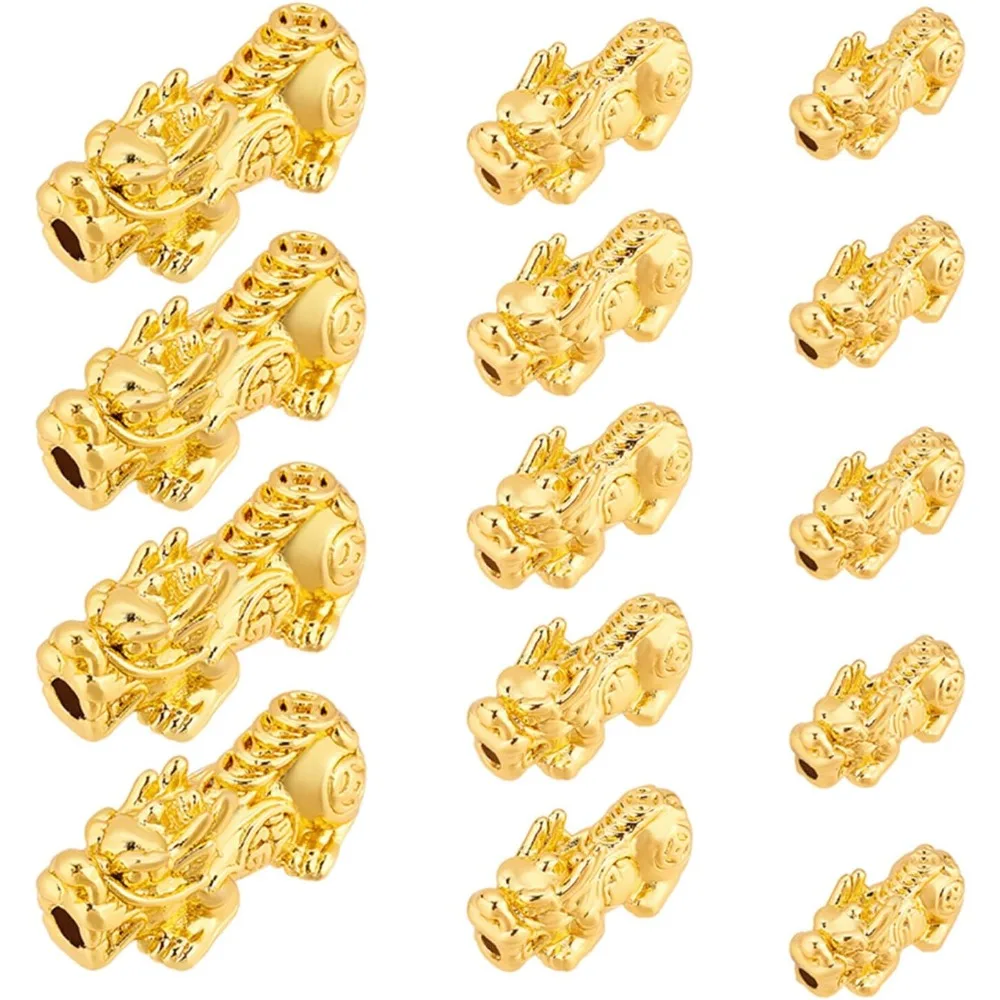 18Pcs 3 Style 24k Gold Plated Pixiu Spacer Bead, 3D Metal Chinese Fengshui Lucky Bead for Necklaces, Bracelets, Key Chains