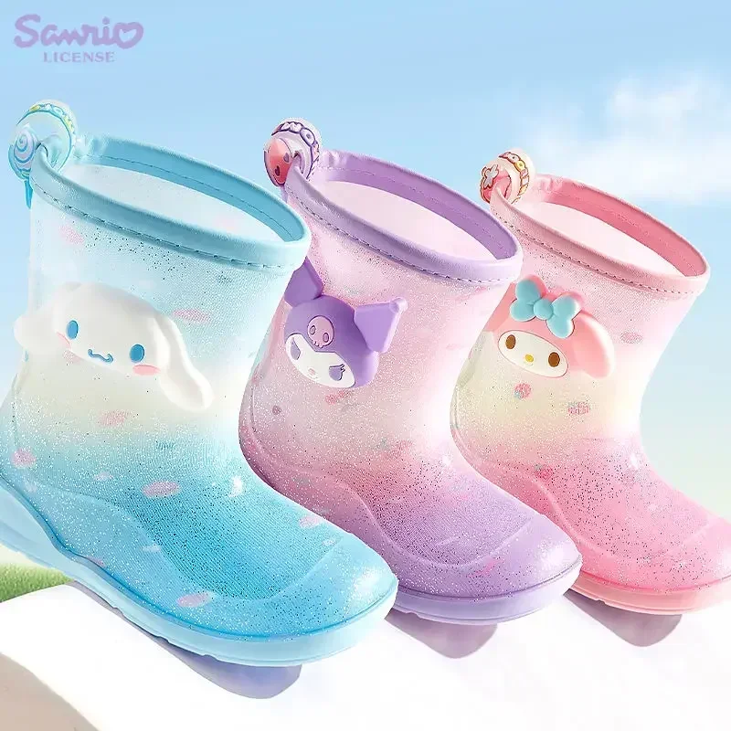 Minha melodia kuromi anime miniso kawaii ins crianças sapatos de chuva bonito dos desenhos animados cinnamoroll botas de chuva à prova dwaterproof água presentes para crianças