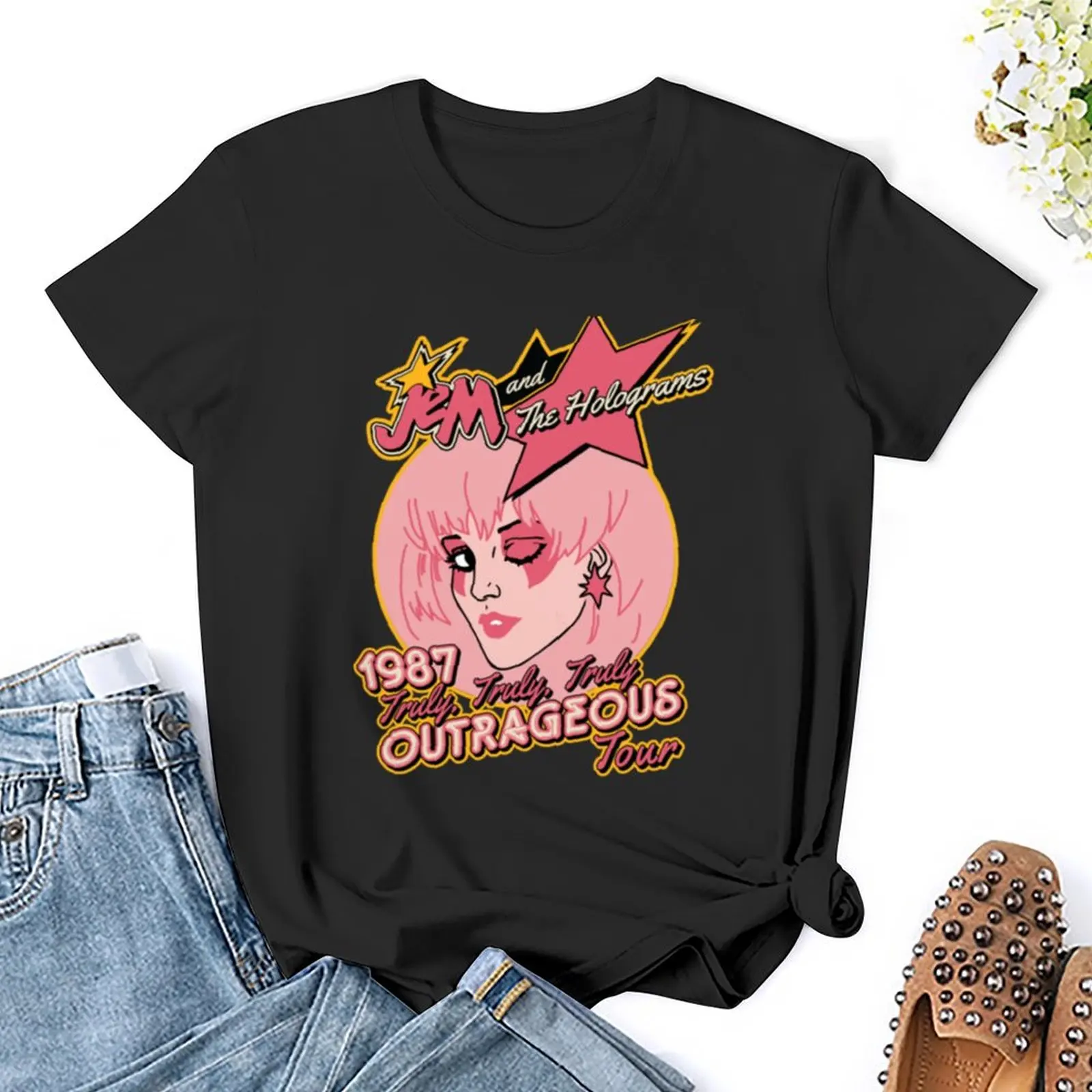 جولة Jem Outrageous - تي شيرت Jem And The Holograms ملابس صيفية قمصان ضيقة مضحكة للنساء