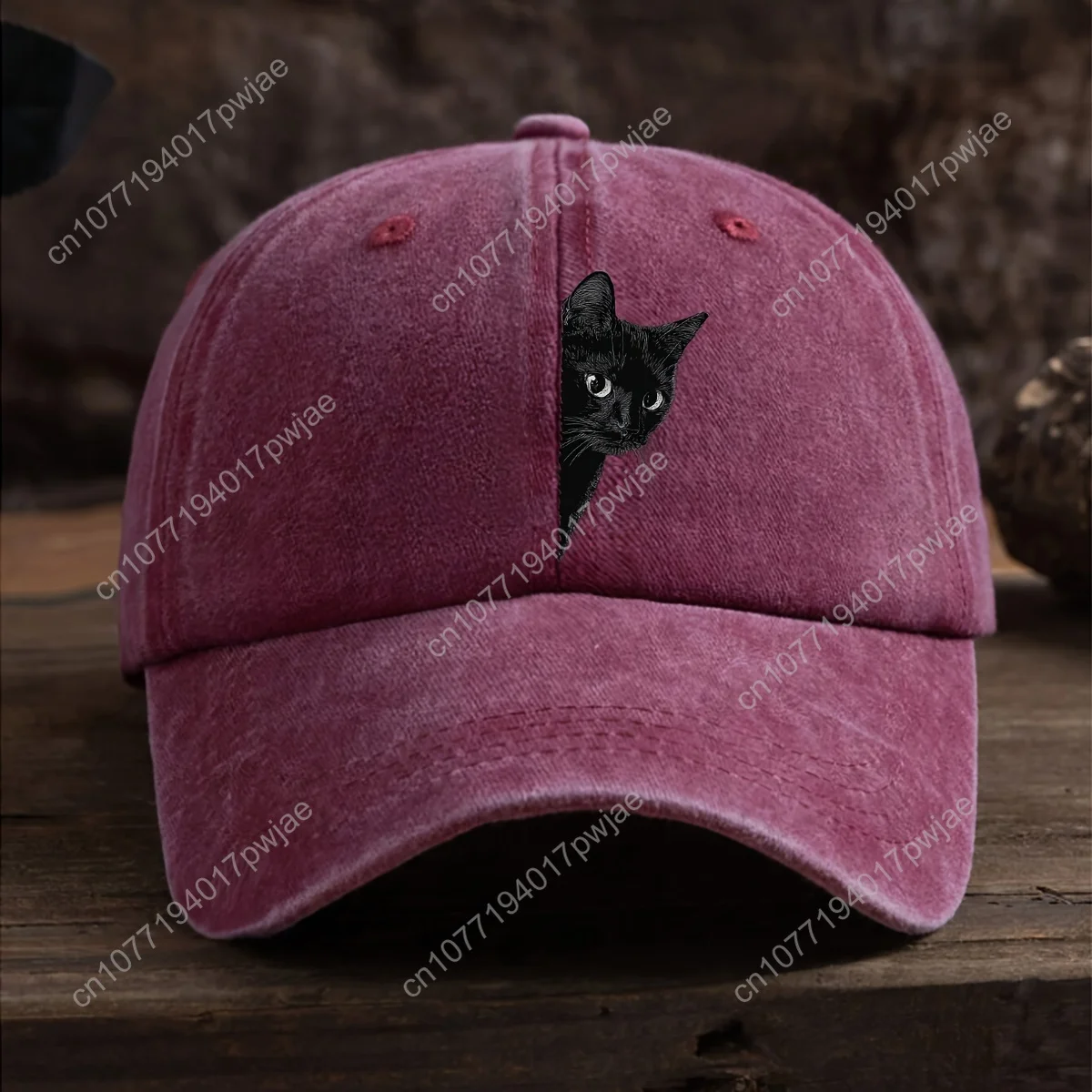 

Vintage Black Cat Print Baseball Cap - Adjustable Snapback, Lightweight & Durable, Washed Distressed Design for Outdoor Camping,