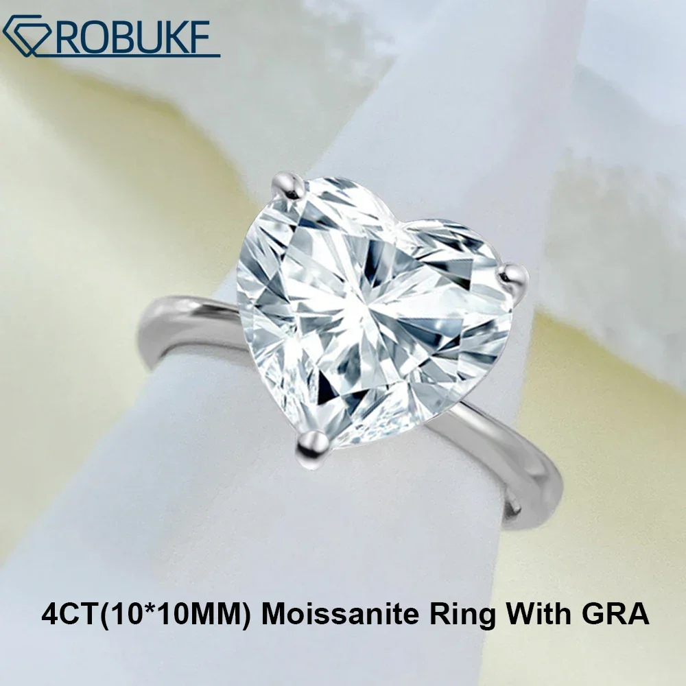 

10*10mm 4CT Heart Moissanite Rings With Certified D Color Luxury Big Diamond 925 Sterling Silver Wedding Band Jewelry For Women