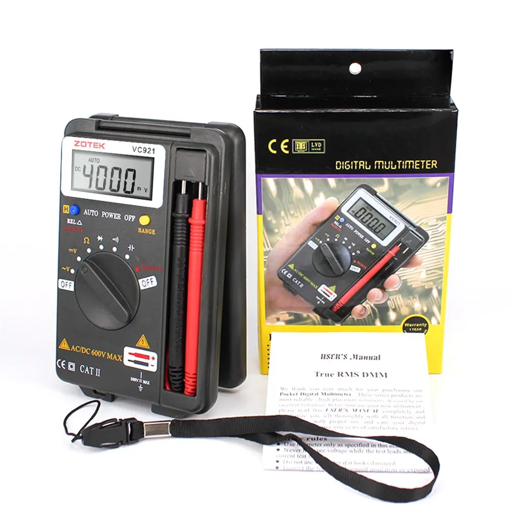 

VC921 Multimeter Pocket Tester Portable Digital Autoranging 4000 Counts AC DC Voltmeter Ohm Capacitance Meter Mini