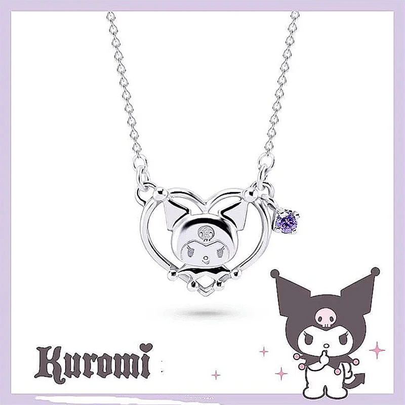 Sanrios Luxury Necklaces Cute Anime Figure Kuromi Silver Necklace Clavicle Chain Pendant for Women Jewelry Accessories Girl Gift