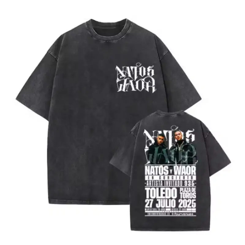 Rapper NATOS WAOR Vintage Washed T Shirt Men Women Summer Letter Print High Quality T-shirts Fashion Cotton Short Sleeve T-shirt