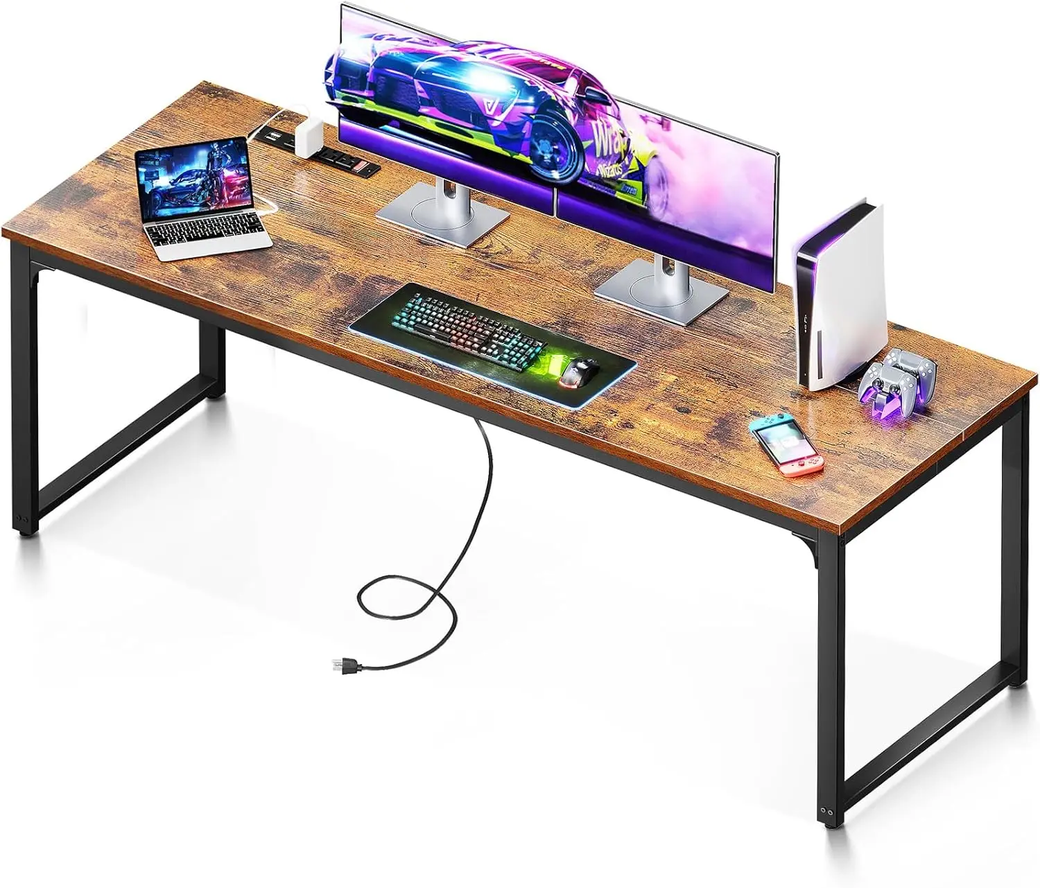 

71 Inch Computer Desk with USB Ports, Large Office Desk, Long Study Student Writing Desk