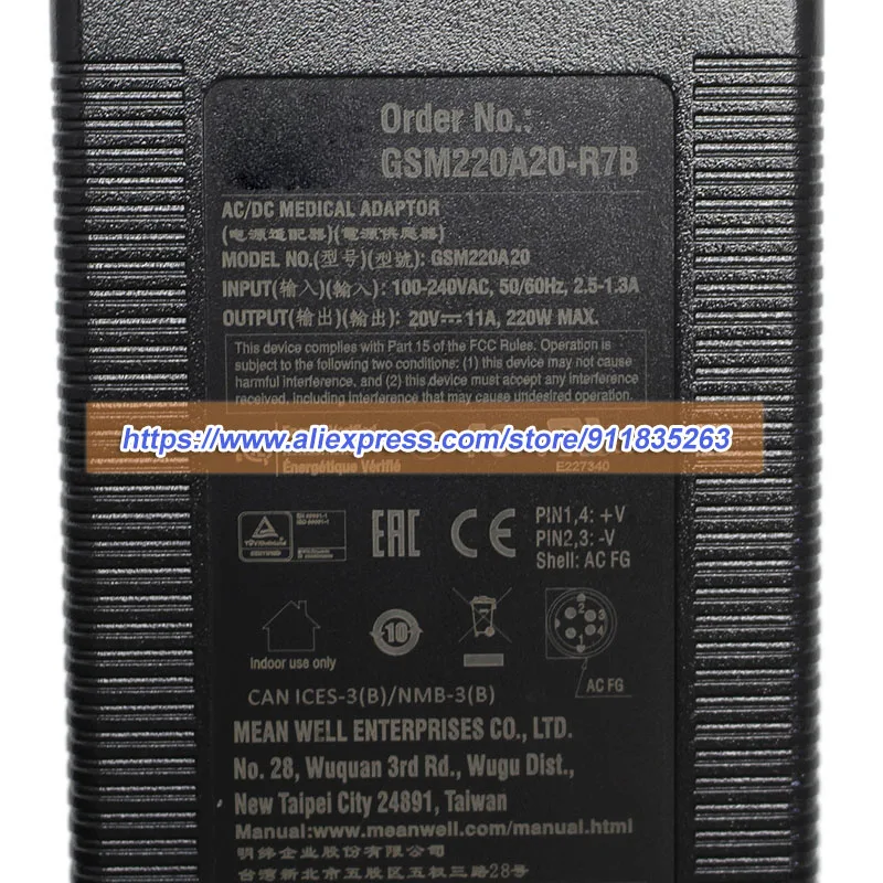 Original GSM220A20-R7B Power Adapter For MEANWELL 20V 11A 220W Medical AC Adapter 4PIN GSM220A20 Laptop Charger