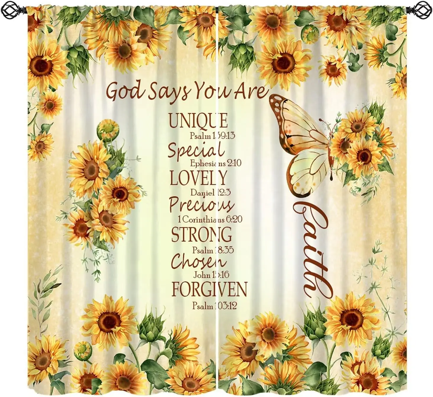 Bible Verse Quotes Sunflower Curtain Kids,Vintage Christian Scripture Window Treatments Butterfly Spring Summer Flower Drapes