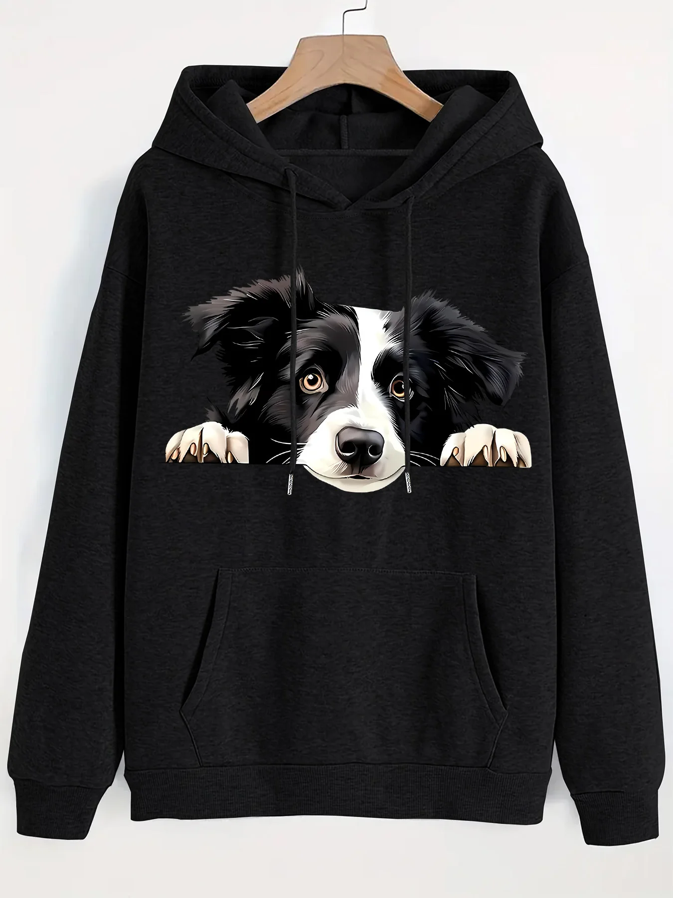 2025 Four Seasons Autumn and Winter Women's Border Collie Puppy Pattern Hoodie Hooded Sweatshirt Casual Pullover Daily and Pet