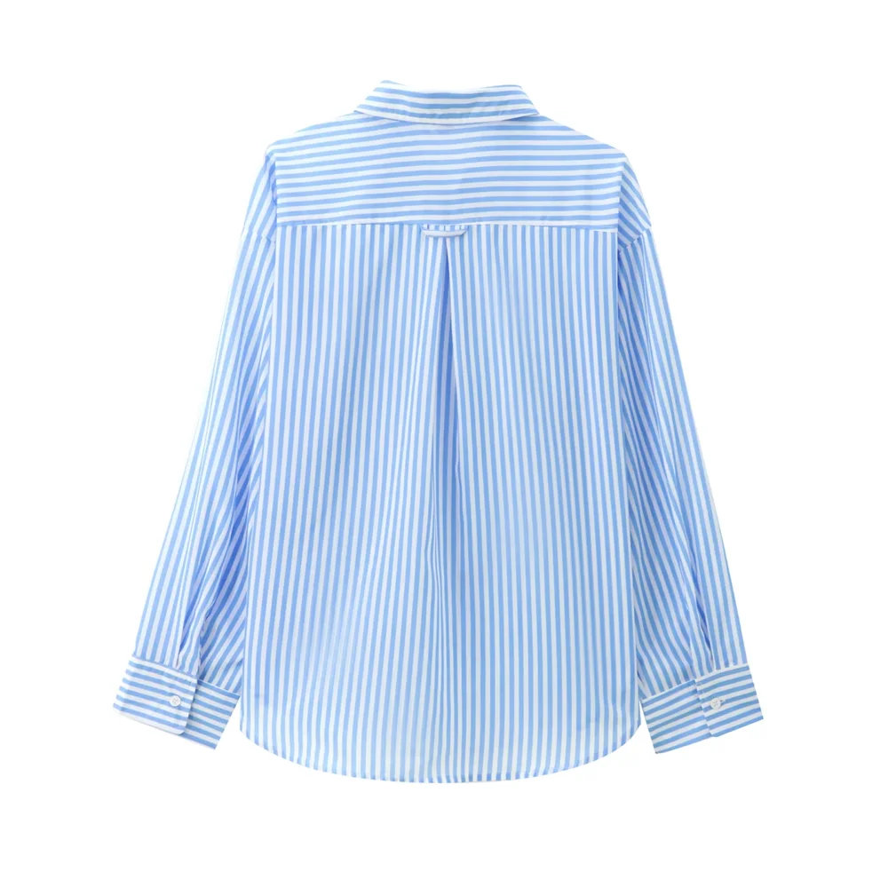 2024 RARA autumn and winter new single pocket design lapel long sleeve loose striped casual shirt for women