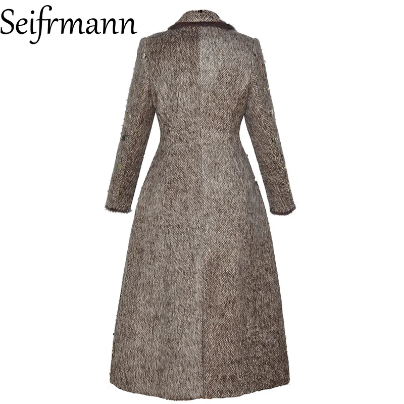 Seifrmann 2026 Spring Women's New Fashion Collar Long Sleeve Double breasted Waist Cinching Clip Cotton Thick Coat