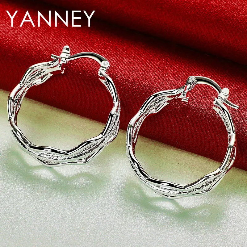 New 925 Sterling Silver 27MM Multi-Layered Round Fine Hoop Earrings For Wedding Women Charm Gifts Fashion Jewelry Accessories