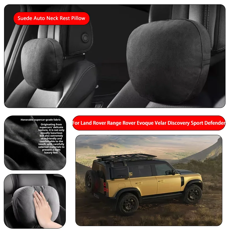 For Land Rover Premium Faux Suede Neck Pillow car seat pillow car neck pillow Suede Fabric Car Headrest interior
