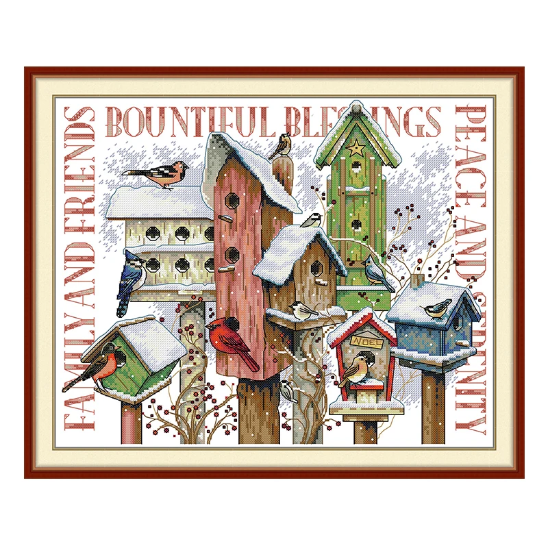 Winter Bird's Nest Patterns Counted Cross Stitch Set DIY 11CT 14CT 16CT HD Stamped DMC Cross-stitch Kit Embroidery Needlework